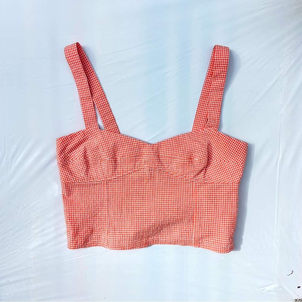 Zara red/orange gingham cropped tank top medium